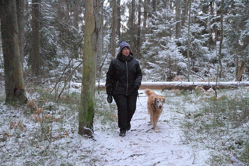 Terhi Aho ja koira kävelyllä